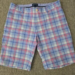 Peter Millar Crown Crafted Plaid Golf Shorts Mens 32 Blue Lightweight